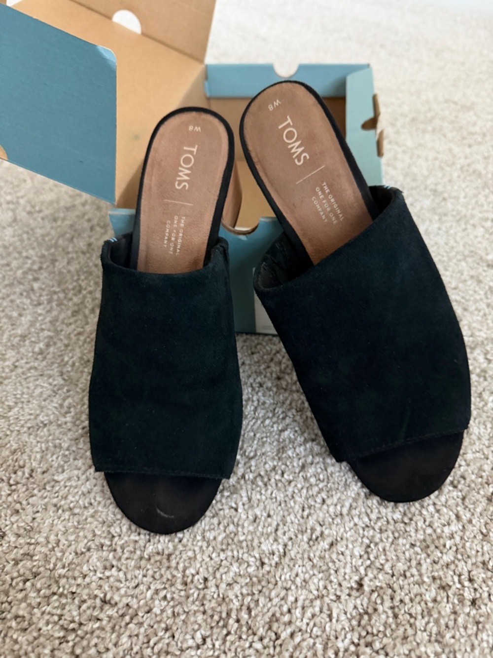 TOMS Black Suede Open-Toe Slide Mules